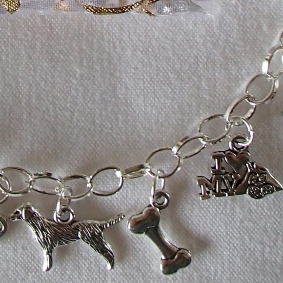 Puppy Dogs Animal Theme Charm Bracelet Handcrafted + Organza Roses Gift Bag - Picture 7 of 7